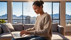 jobseeker practicing an online skills assessment test at home