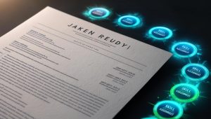 skills-based hiring - traditional paper resume fading into digital skill badges and assessment results