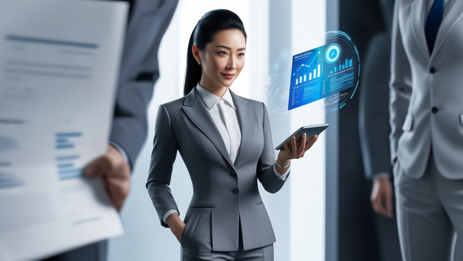 futuristic skills-based hiring manager holding a holographic skills assessment report.jpg