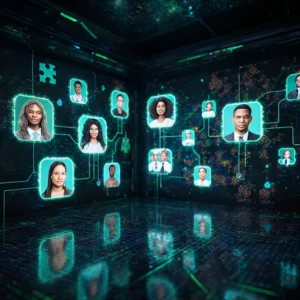 AI-enhanced ATS - futuristic AI interface displaying candidate profiles